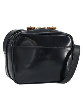 Authentic GUCCI Shoulder Bag Patent leather Black Gold 001 1705 1668